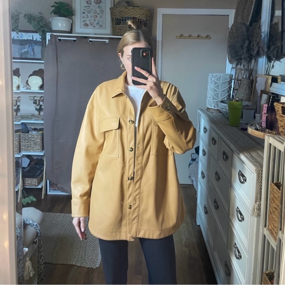 Anthropologie Maeve Faux Leather Shirt Jacket color neutral - Picture 4 of 16